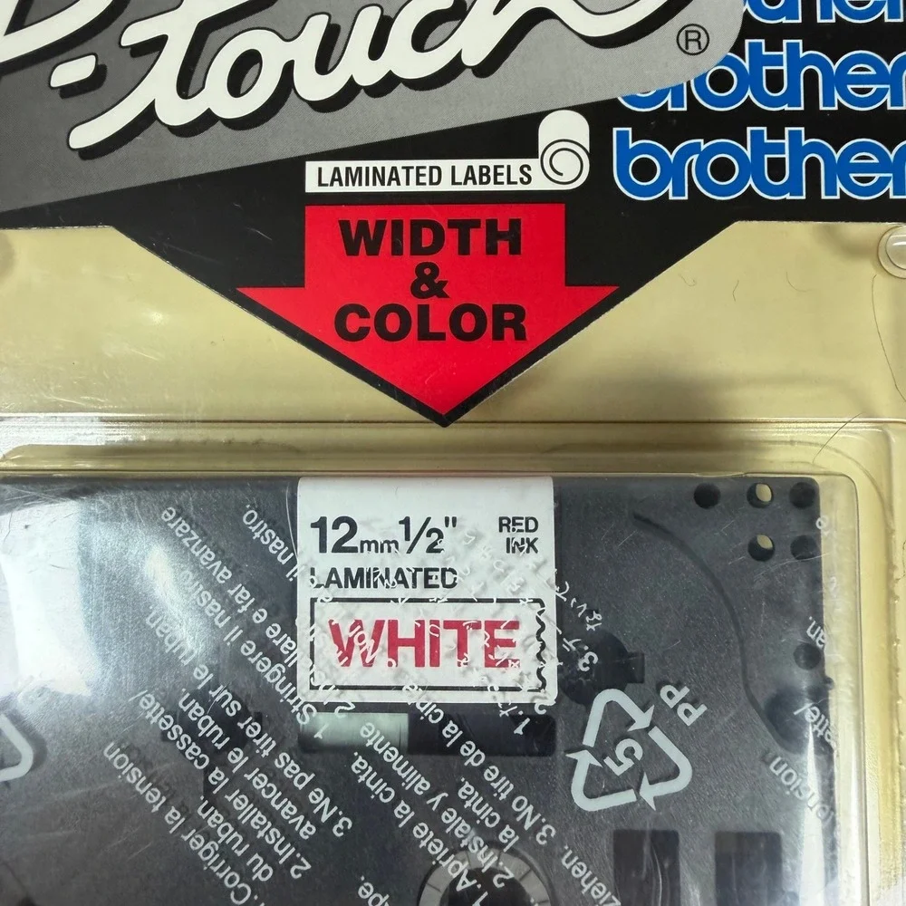 Brother P-Touch TZ232 Label Tape‎ 12mm 1/2 in. Red on White Laminated Japan